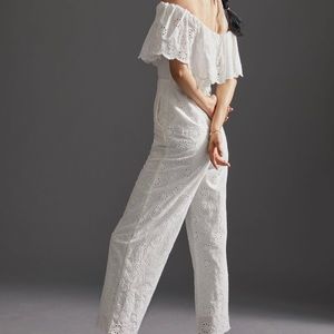 Anthropologie Maeve Athena White Eyelet Off Shoulder Scallop Jumpsuit 2